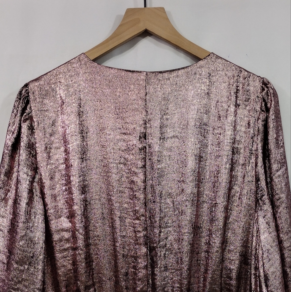 NWT Lane Bryant Blouson-Sleeve Surplice Metallic Midi Dress Women's 22/24 Rose - Picture 9 of 14
